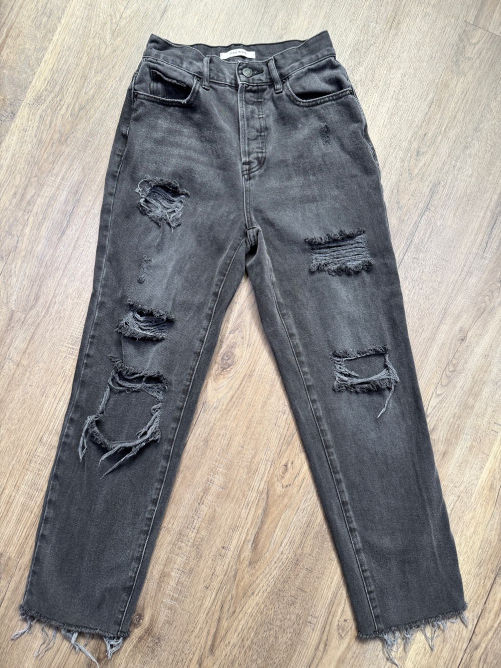 PACSUN Black Denim High Rise Straight Jeans - Distressed - Size 24